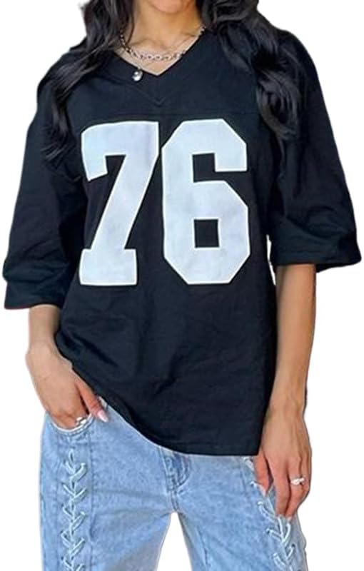 Oversized Jersey Shirts for Women Y2k Number Graphic Tees Long